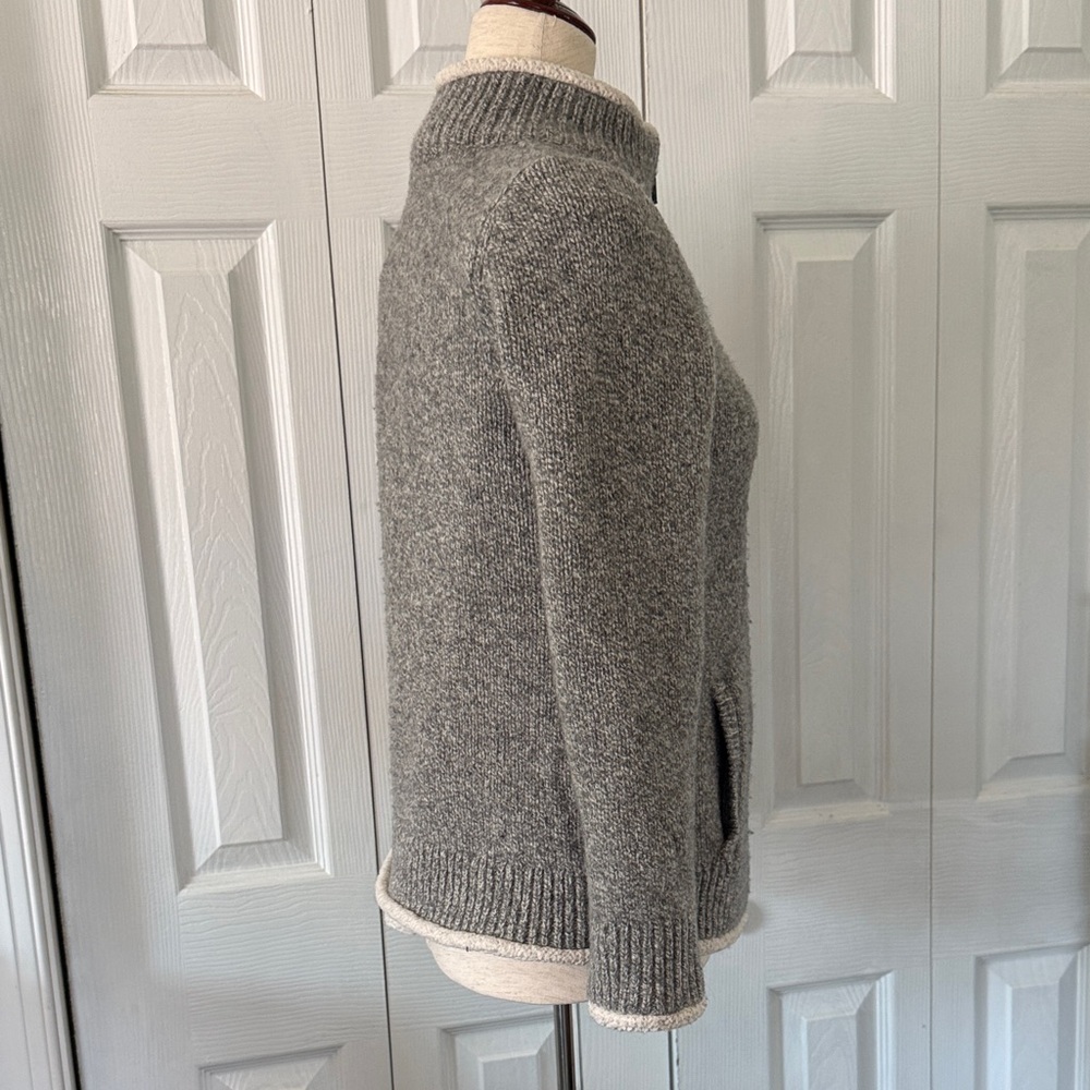 LL Bean Sweater Jacket Women’s Gray Full Zip Lambs Wool Sherpa Lined Cozy Sz M - Picture 6 of 11